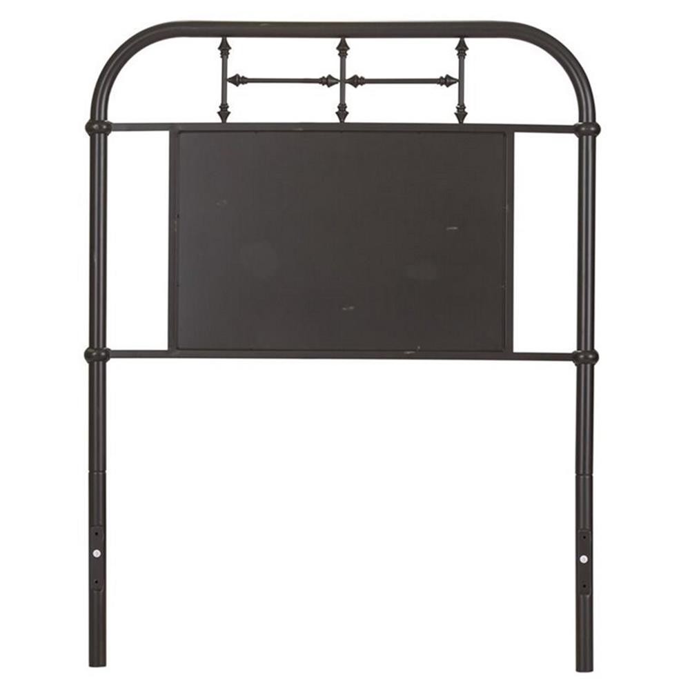 Pemberly Row Twin Metal Headboard with Turned Spindles in Black Distressed
