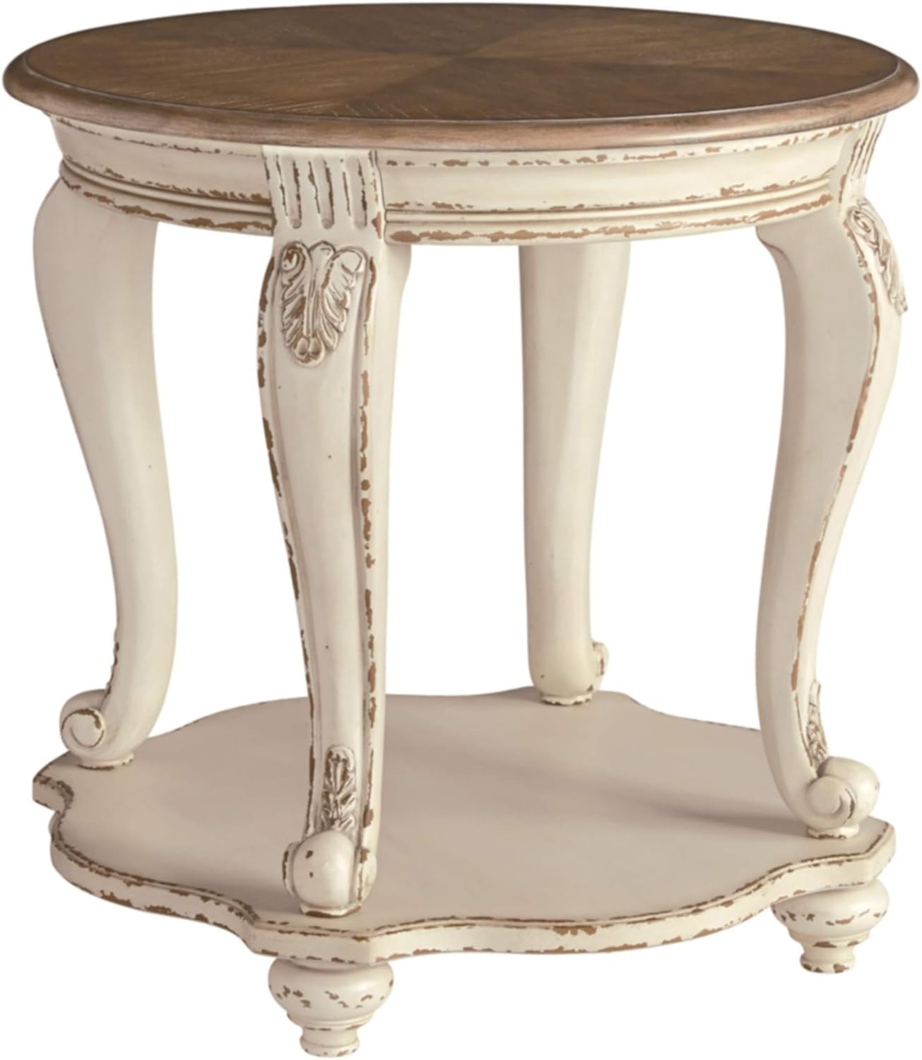 Realyn Cottage-Style Round End Table with Two-Tone Finish in White/Brown