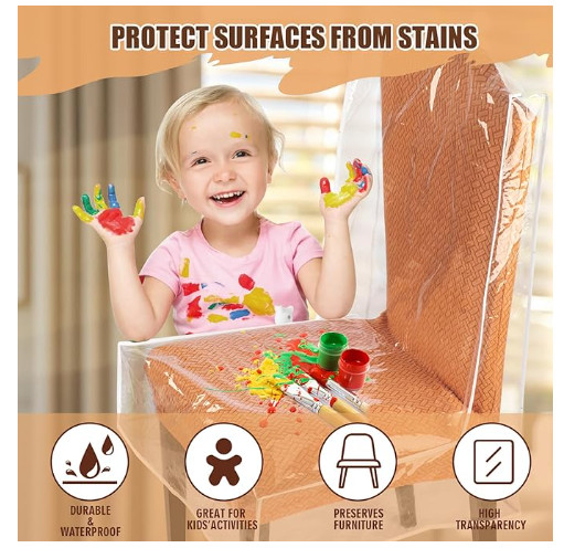 4 Standard Size Clear Plastic Waterproof Dining Chair Covers 19.5″D x21″W x29.5H