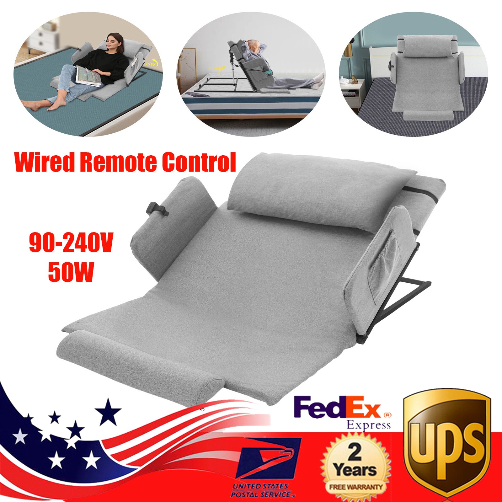 2-80° Electric Lifting Bed Backrest Adjustable Back Rest Bed Sitting BackrestUS