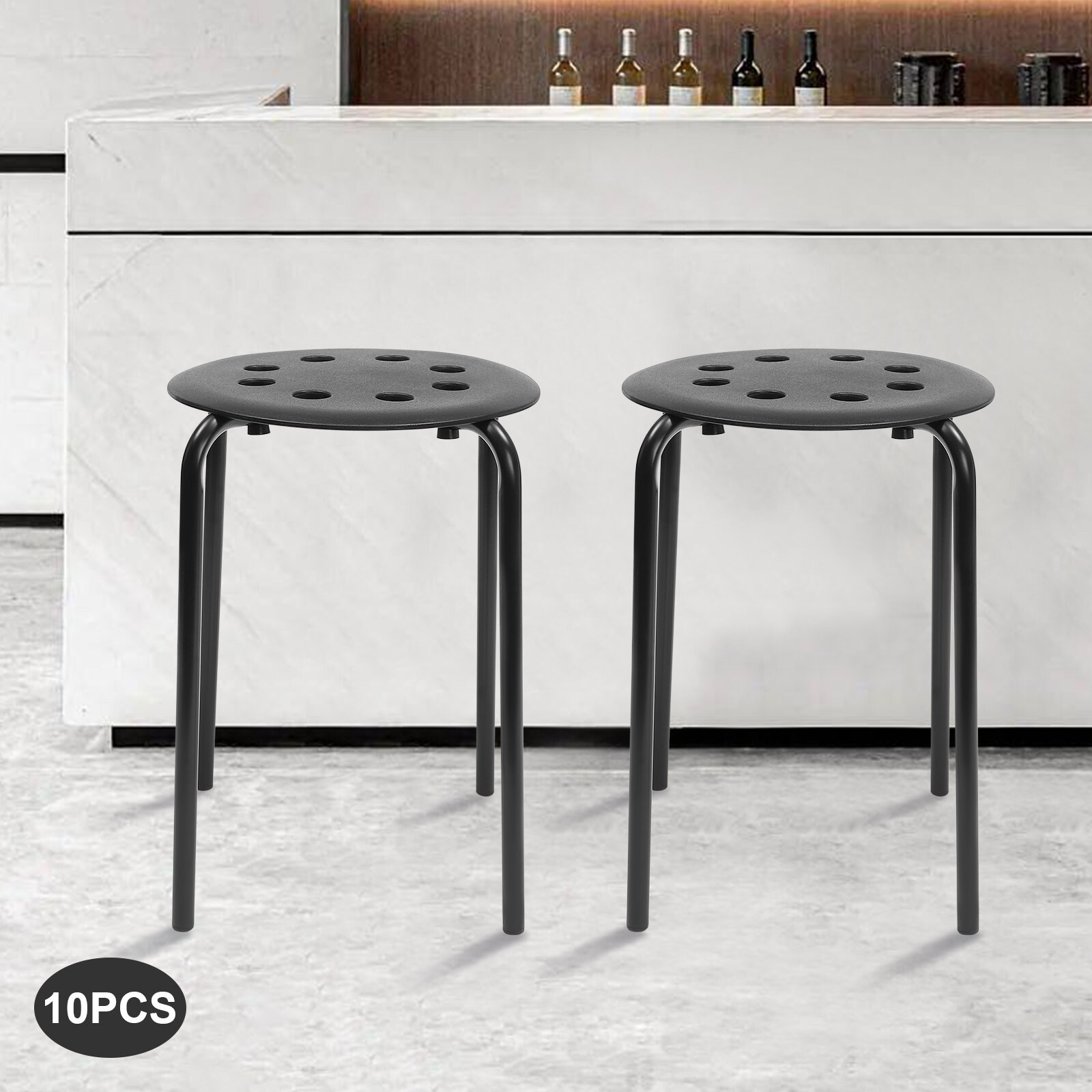 Set of 10 Portable Plastic Stack Stools 17.5″ Height Backless Classroom Seating