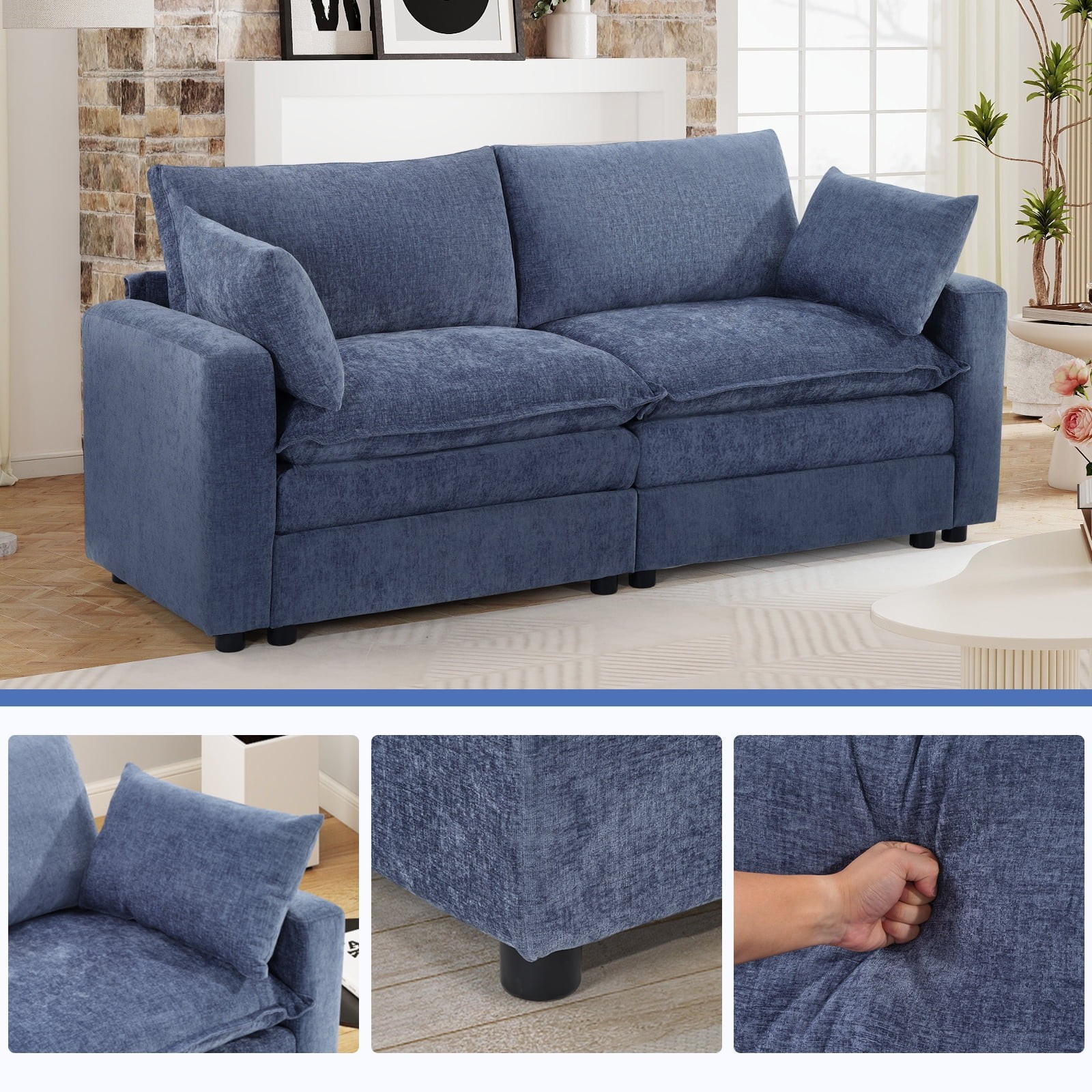 EBELLO Modular Sectional Sofa Modern Loveseat 2-Seat Cloud Couch for Living Room
