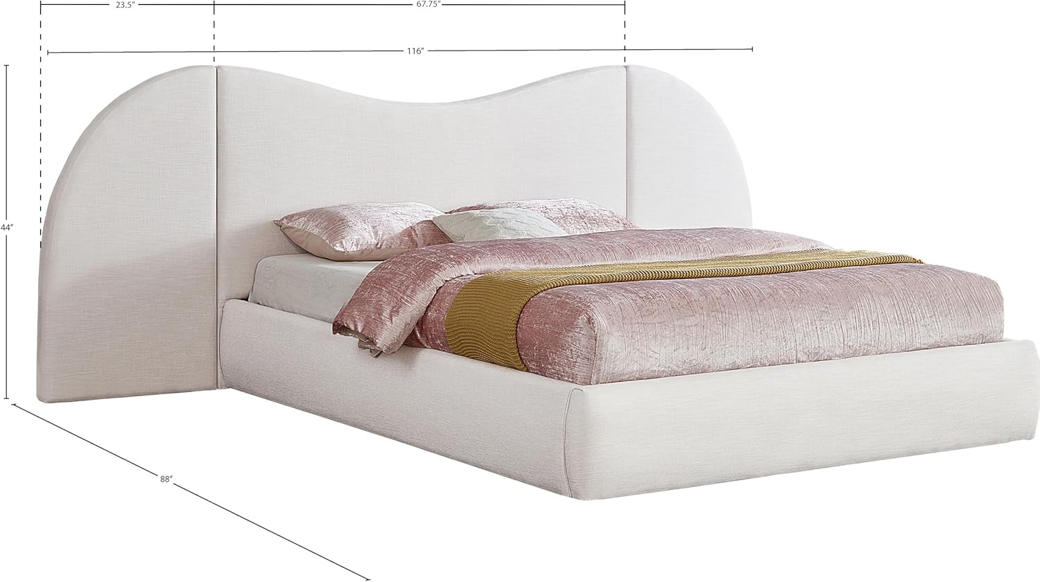 Everest Collection Modern Queen Bed in Cream Linen with Removable Side Panels