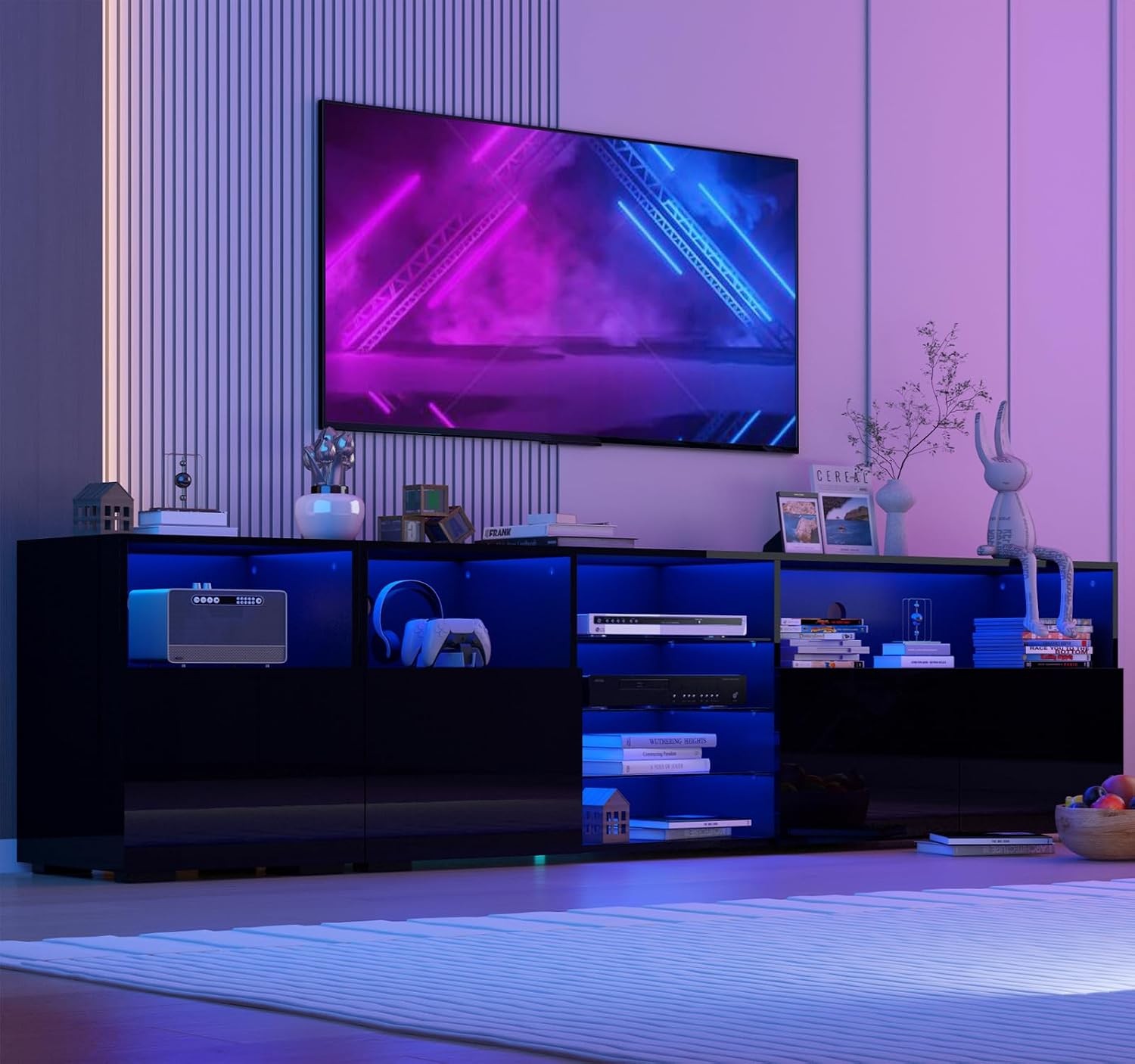 79IN LED TV Stand for 75/80/85inch TV,High Glossy Modern TV Stand for Living