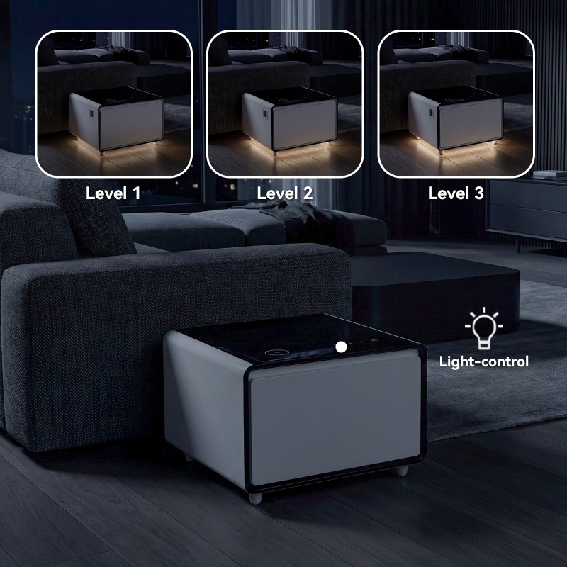 Modern Smart Coffee Side Table with Built-in Fridge Power Socket Induction Light