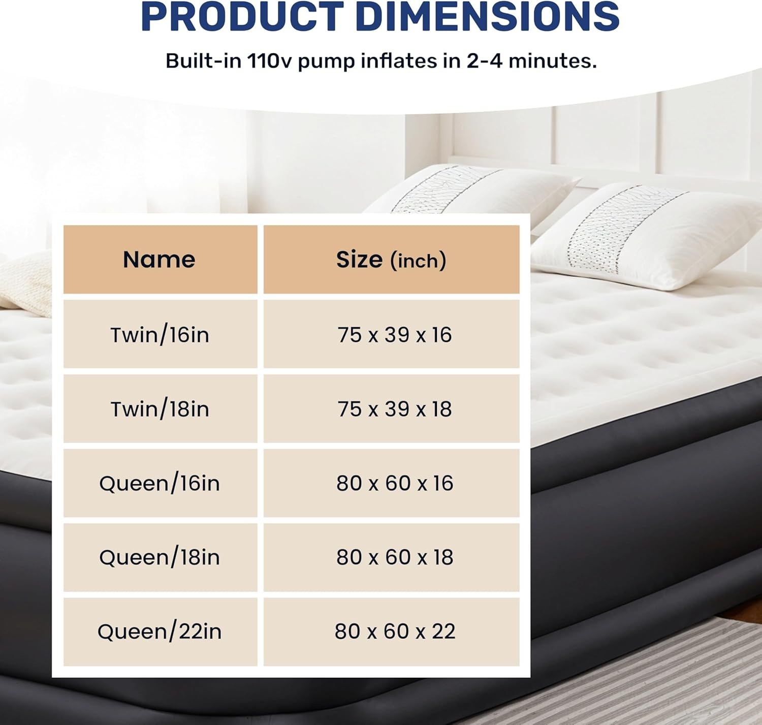 16 Inch Twin Air Mattress With Built in Pump Inflatable Air Bed For Home Camping