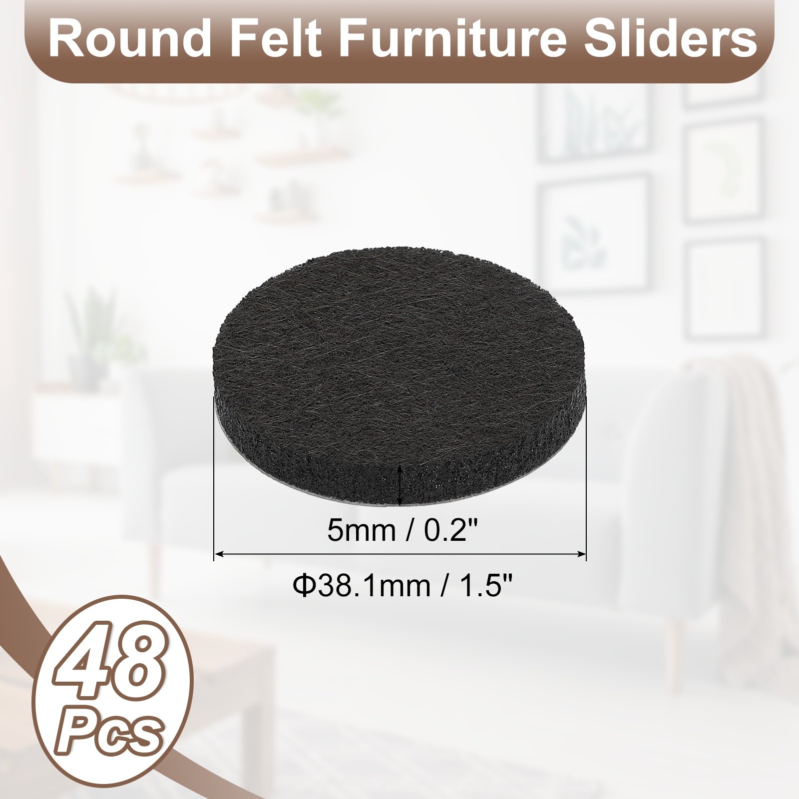 48Pcs Furniture Pads 1.5″ – Round Self Adhesive Felt Furniture Pads (Black)