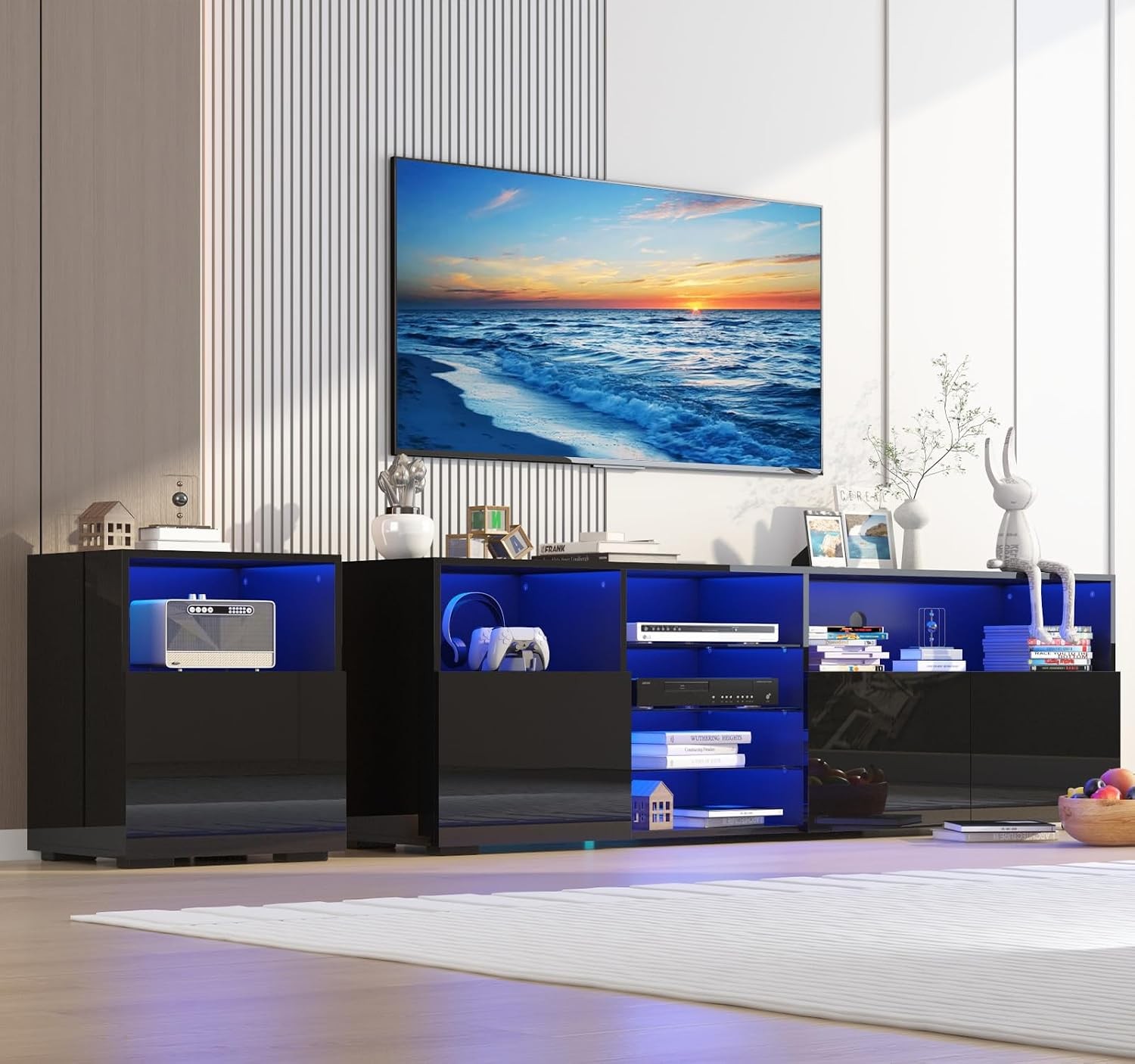 79IN LED TV Stand for 75/80/85inch TV,High Glossy Modern TV Stand for Living