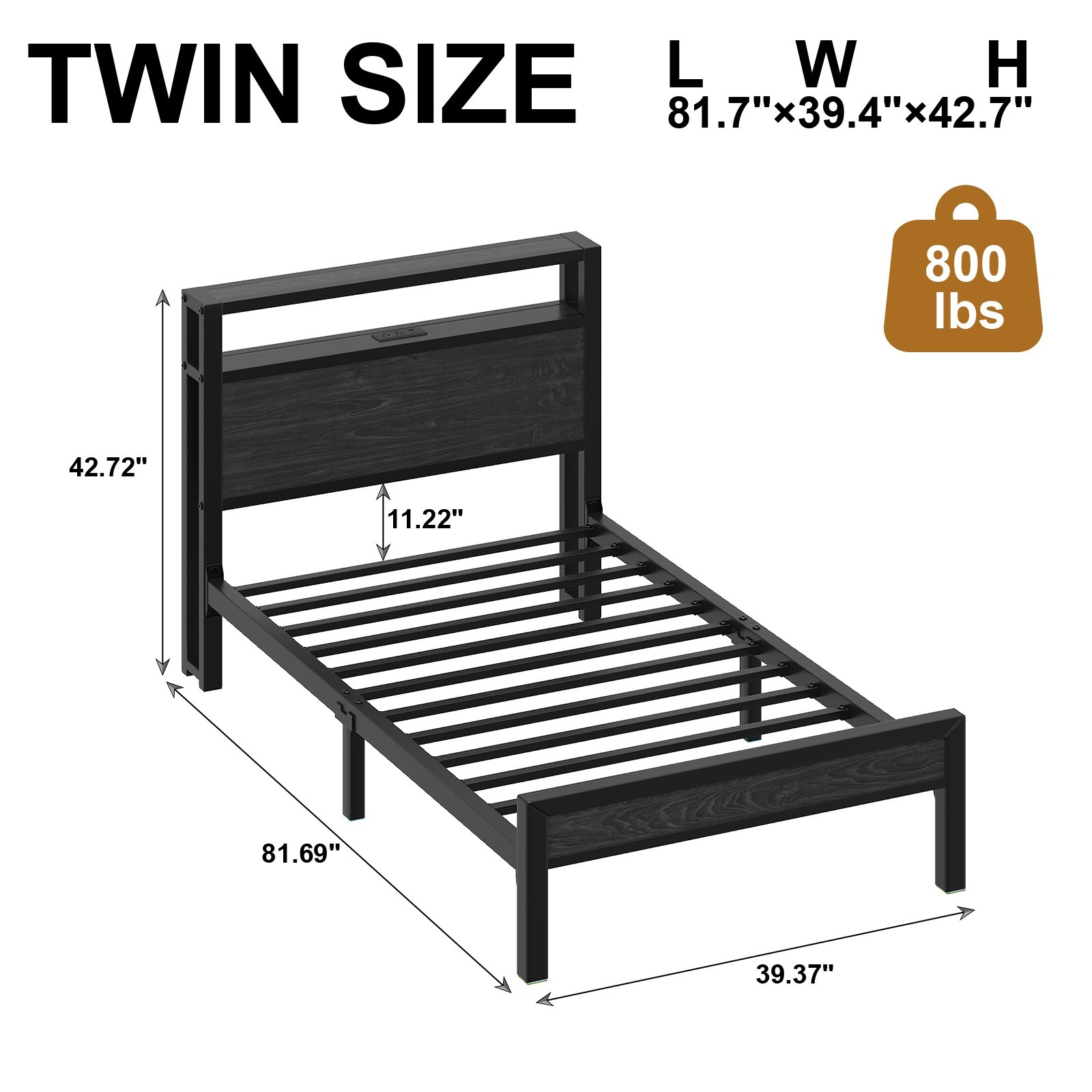 Queen/King Size LED Light Bed Frame with 2-Tier Storage Headboard and Charging.