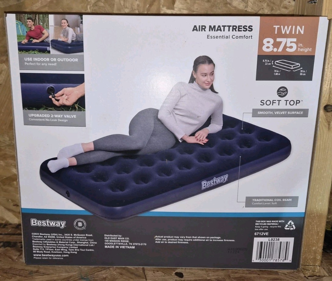 Air Mattress Twin by Bestway 8.5 Inches High Soft Black Top
