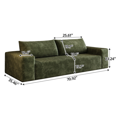 71″ boneless couch Loveseat Sofa Comfy Deep Seat Modern with Green Plush Fabric