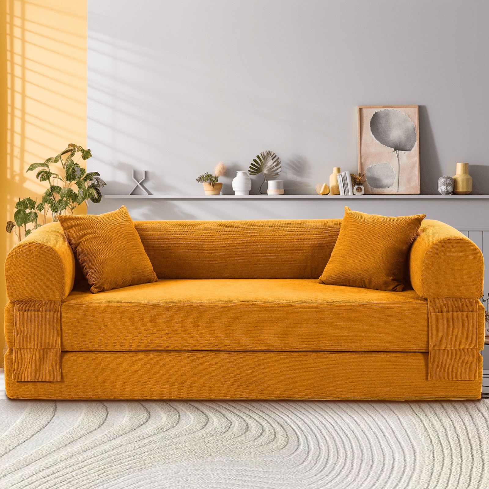 4-in-1 Compression Sofa-80″ Convertible Floor Sofa Bed,Pull Out Sleeper Sofa Bed