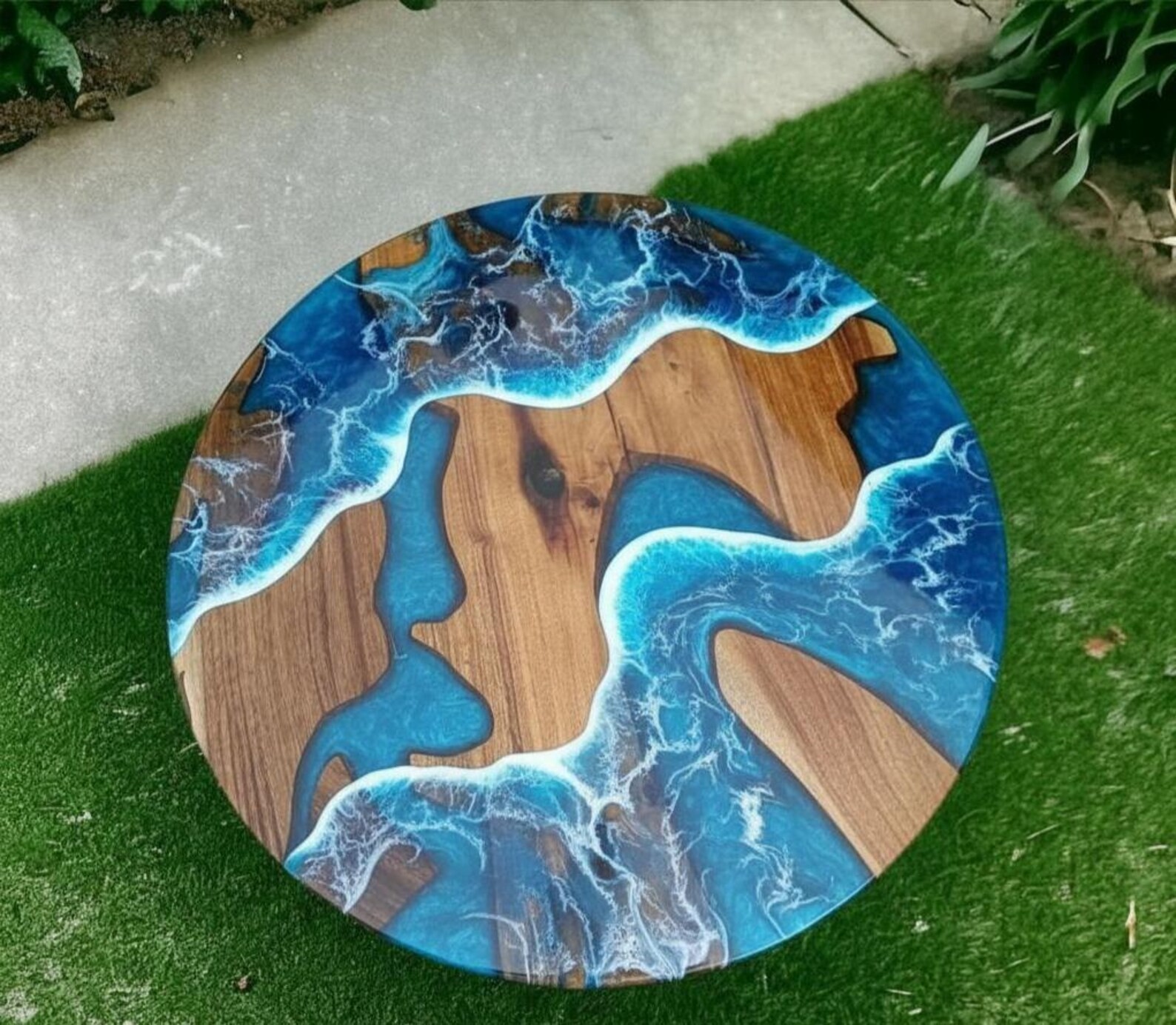 Blue Ocean Epoxy Center Table – Handmade Wooden Resin Art Furniture