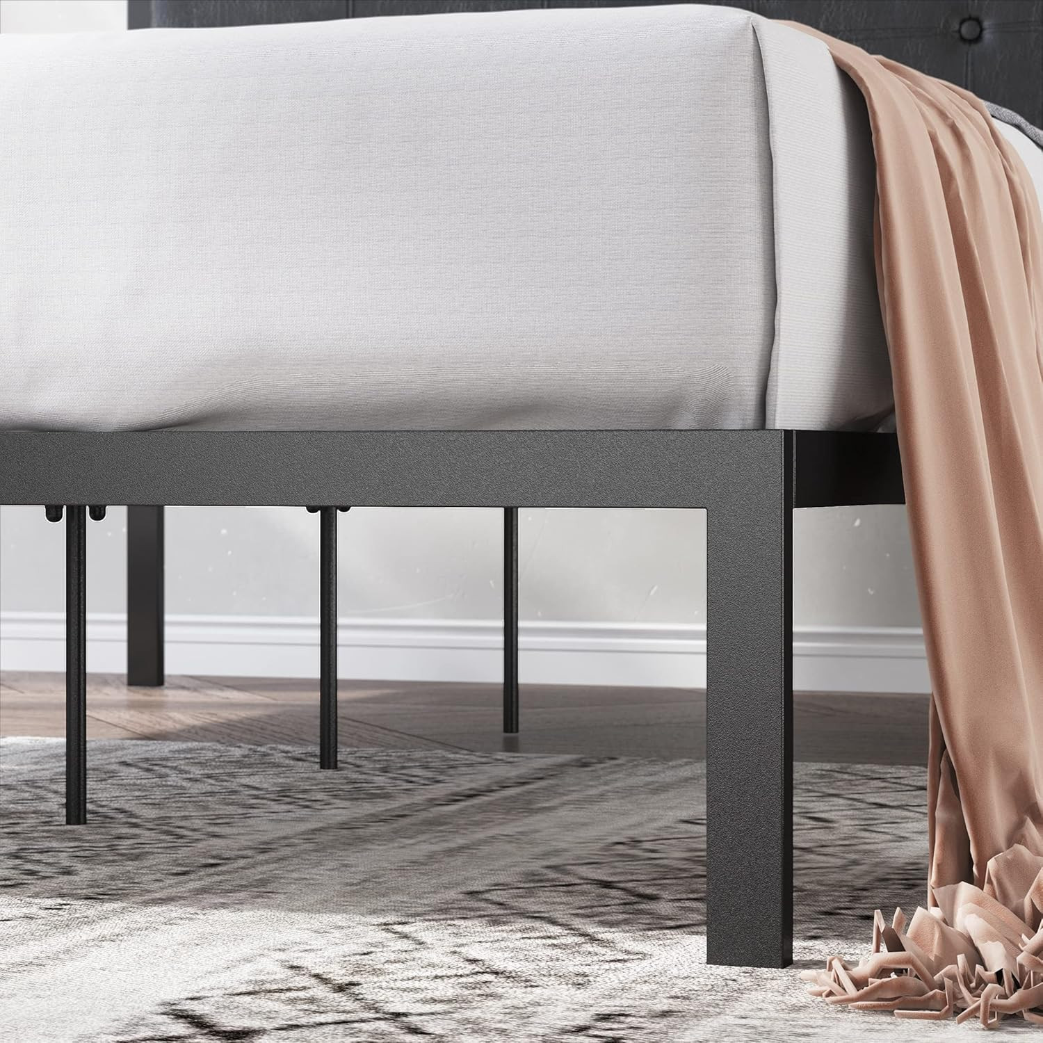 Cherie Full Metal Platform Bed Frame with Faux Leather Headboard, Easy Assembly