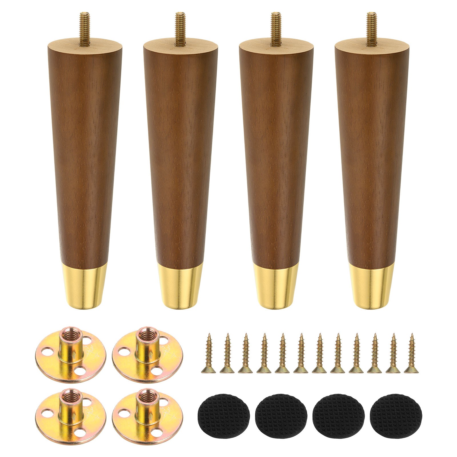 8 Inch Wood Furniture Legs, Set of 4 Round Replacement Furniture Feet, Brown