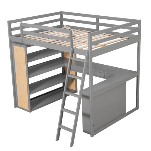 Solid Wood Loft Bed with Desk Bookshelves Storage Cabinet Bedroom Furniture Sets
