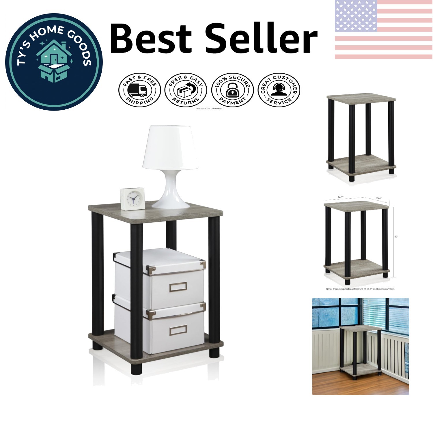 Modern French Oak and Black End Table – Quick Assembly 2-Tier Design