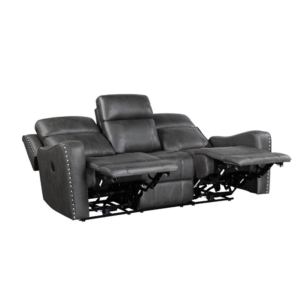 Pemberly Row 82 Inch Power Recline Sofa in Dark Gray Microfiber with USB Ports