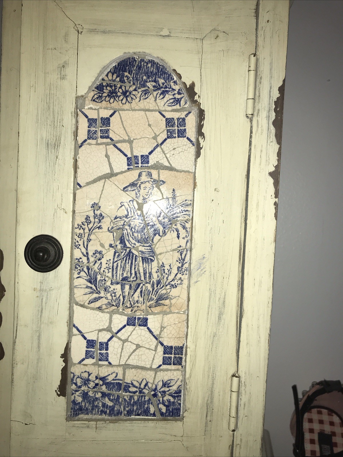 Vintage Tabletop Cabinet Delft Mosaic Tile Shabby Chic French Cottage Decor