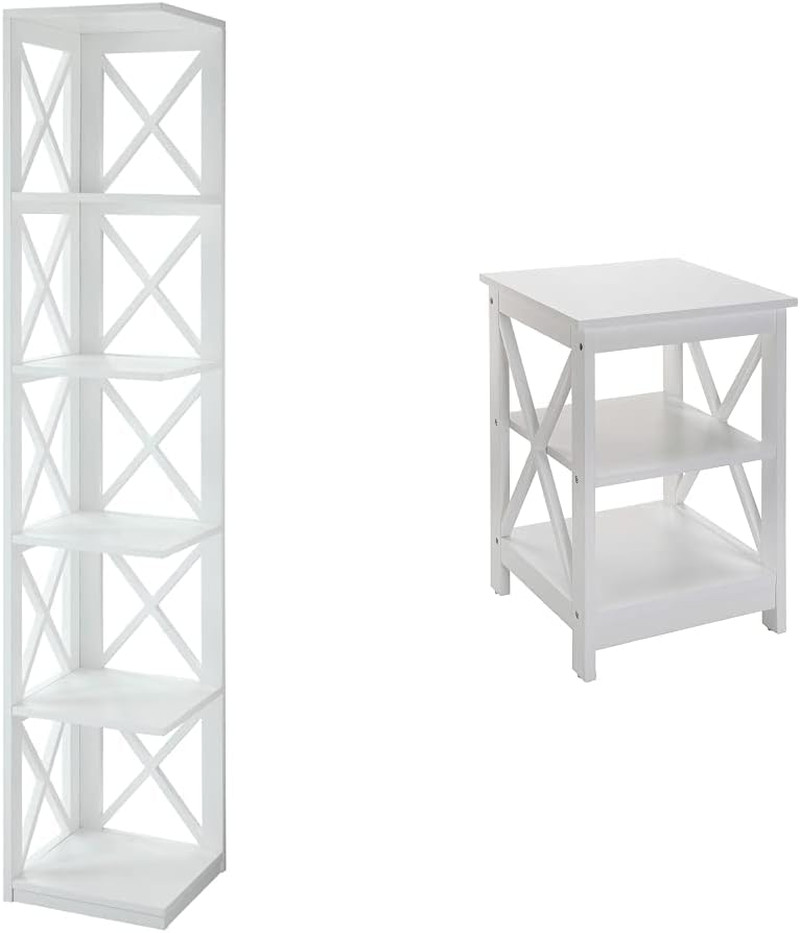 Stylish Oxford White Corner Bookcase & End Table Set for Modern Spaces