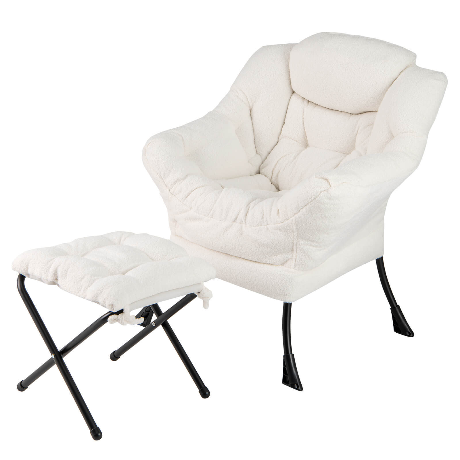 Lazy Chair w/ Ottoman Folding Footrest Head Pillow Armrests Storage Pocket