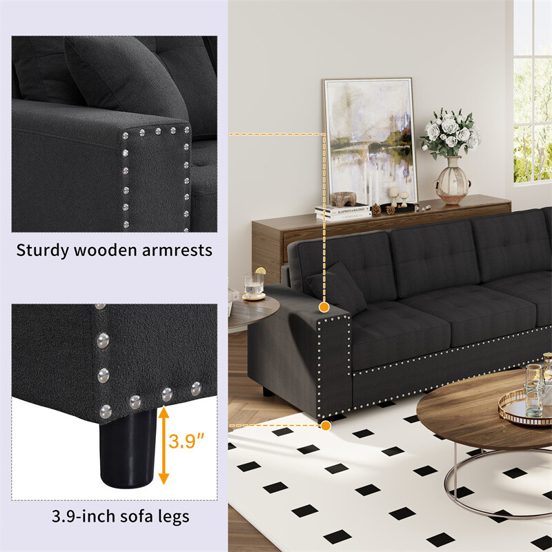 109.2”L-shaped Modular Sectional Sofa w/Removable Back Cushions and 2 Pillows