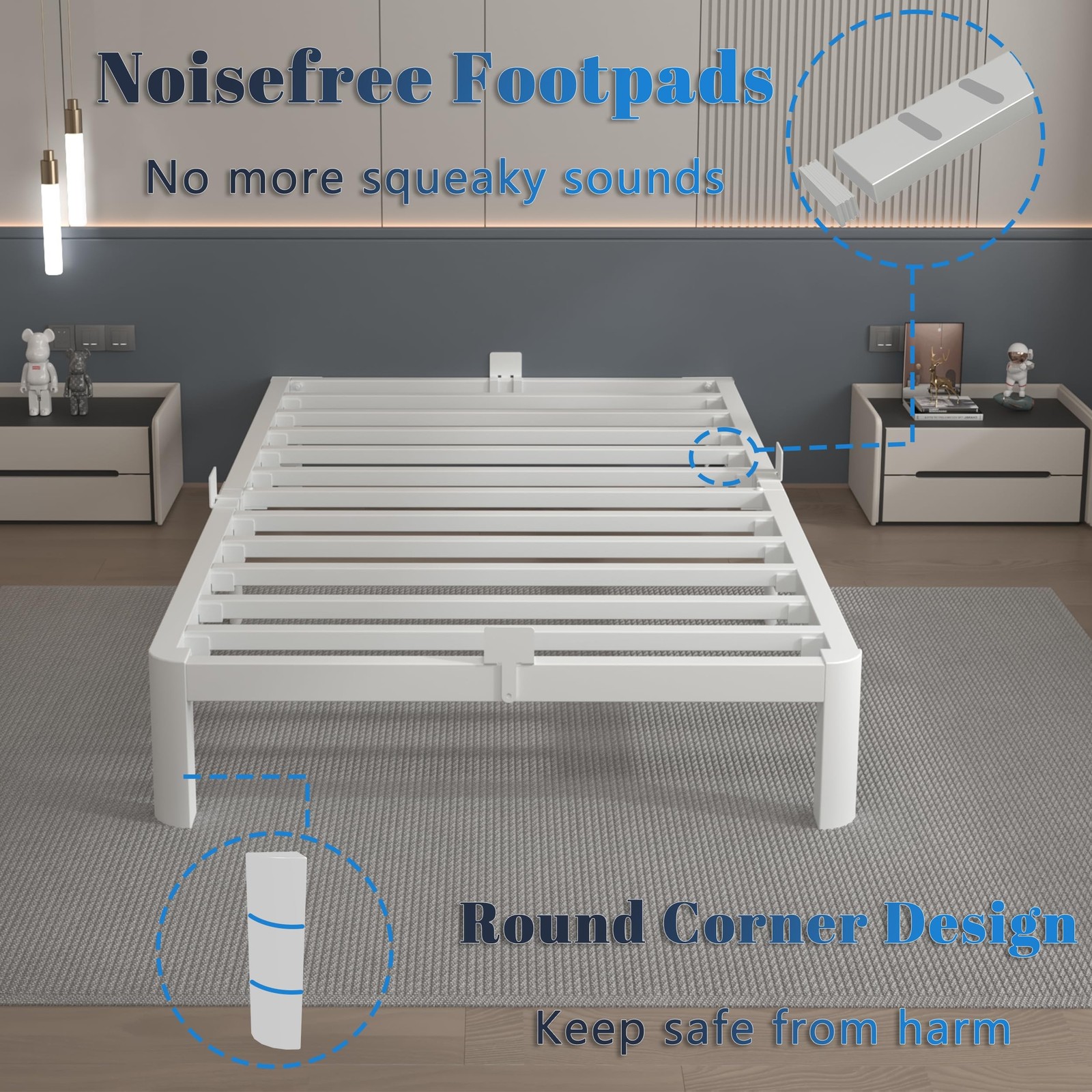 KOSOSO White 10 Inch Twin Bed Frames, Metal Bed Frame Twin Size Anti-Slip