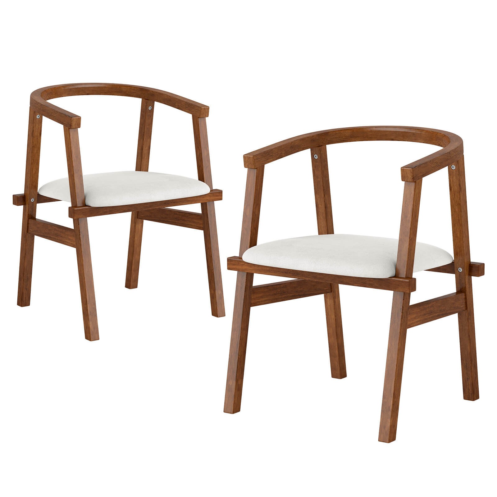 Wooden Dining Chairs Set of 2 with Wrap-around Armrest & Padded Seat for Kitchen