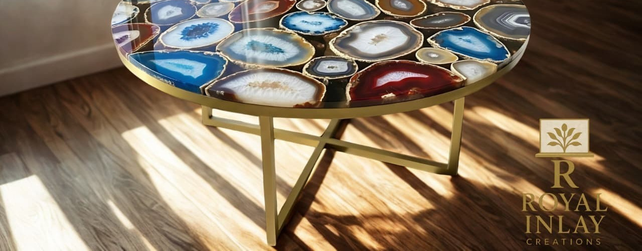 Rare High Quality Multicoloured Agate Coffee Table–Round Gemstone Center Table