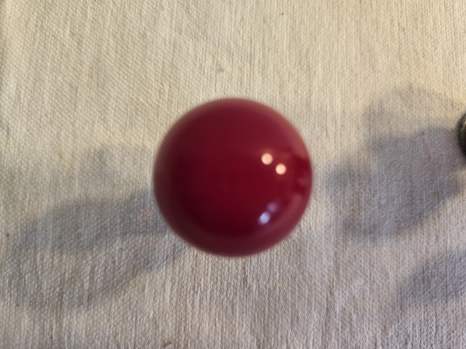 VINTAGE RED GLASS HOOSIER STYLE THREADED KNOB PULL SINGLE DRAWER W/SLEEVE