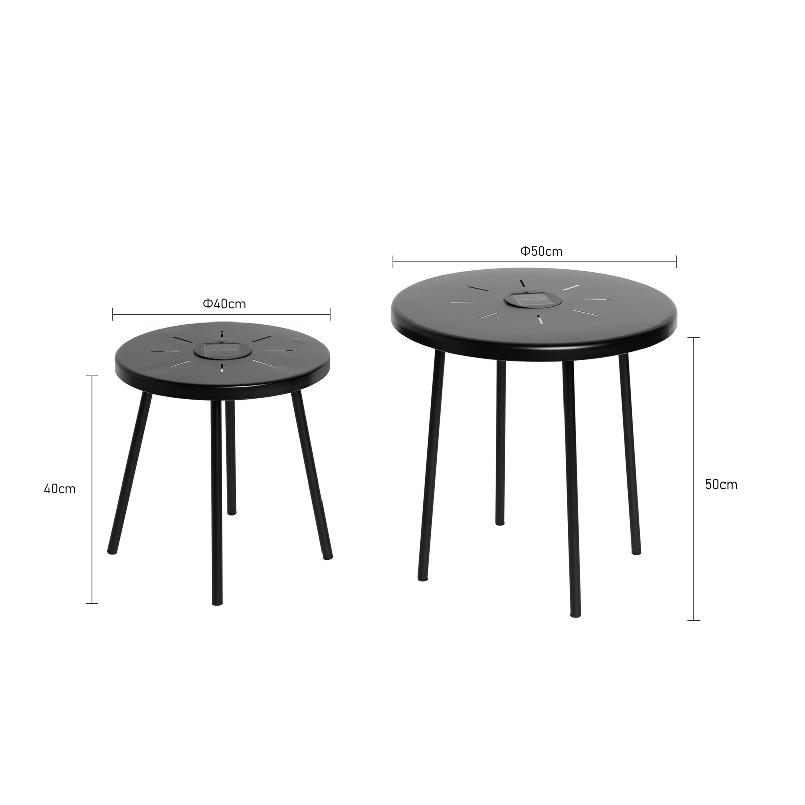 Solar LED Light Side Table Set, 2-Pack Black Iron Outdoor/Indoor