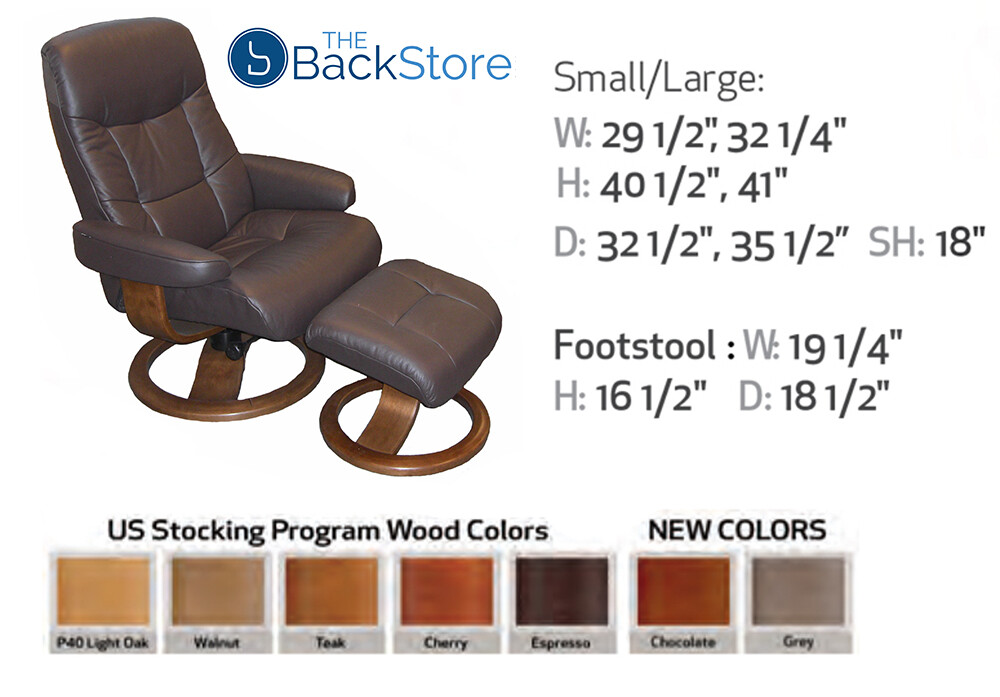 Fjords Muldal Large Recliner Chair + Ottoman – Blue Leather – Walnut Wood Stain