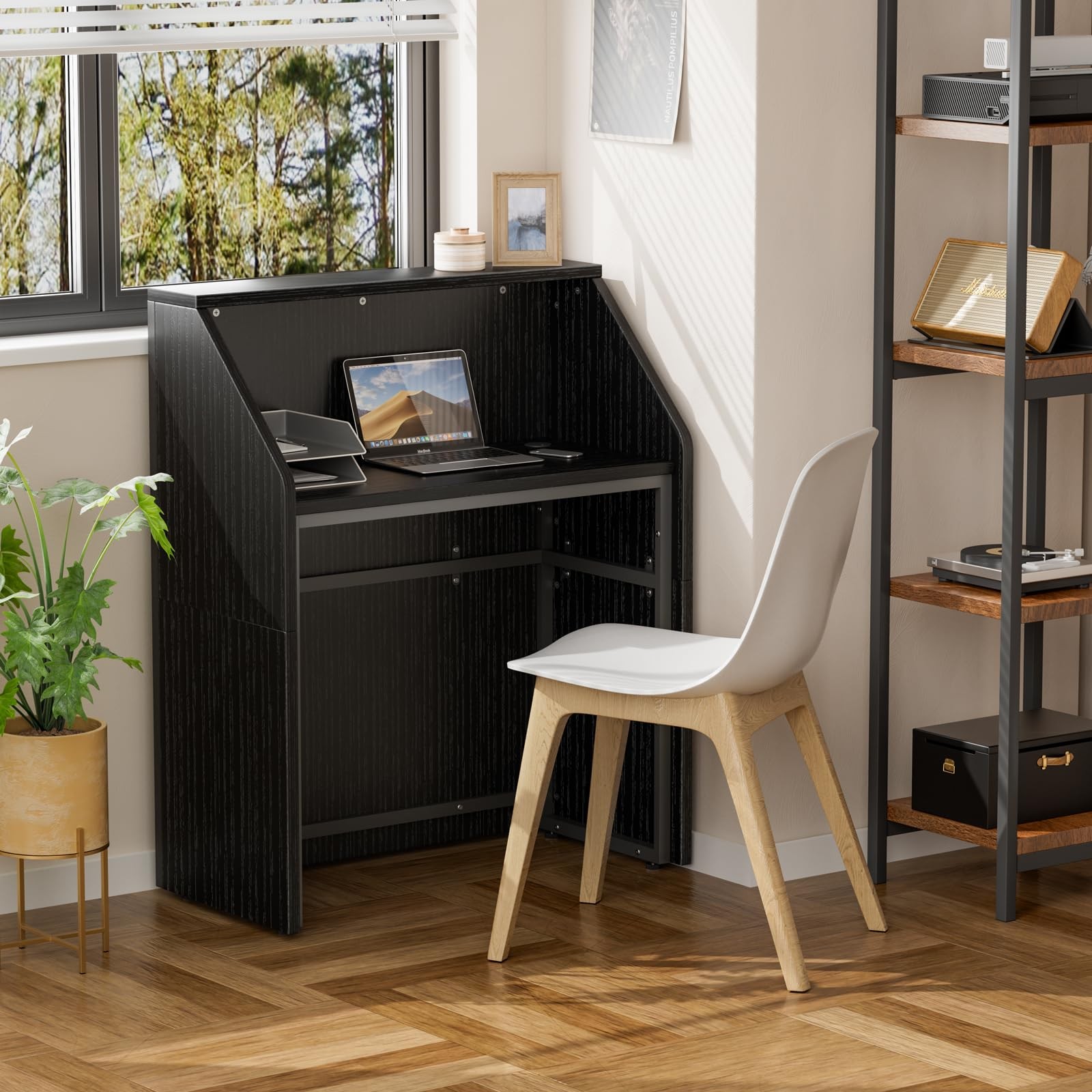 IGERI Small Black Reception Desk with Counter for Salon 31.5 Inch Front Moder…