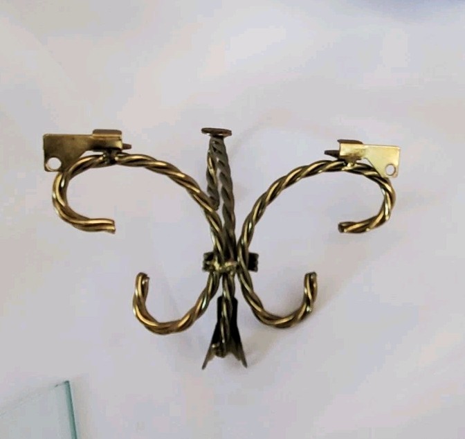 Vintage Gold Tone Metal & Glass Wall Shelf Twisted Rope Design 7″x5″x5″