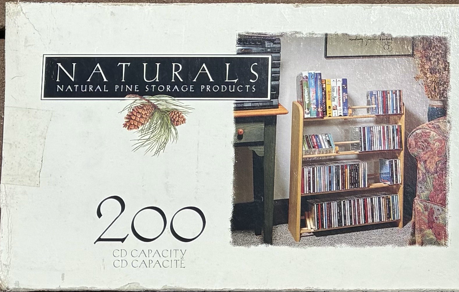 Vintage 1990s Naturals NCDV-200 Multimedia Rack Natural Pine CD DVD VHS Rack NOS