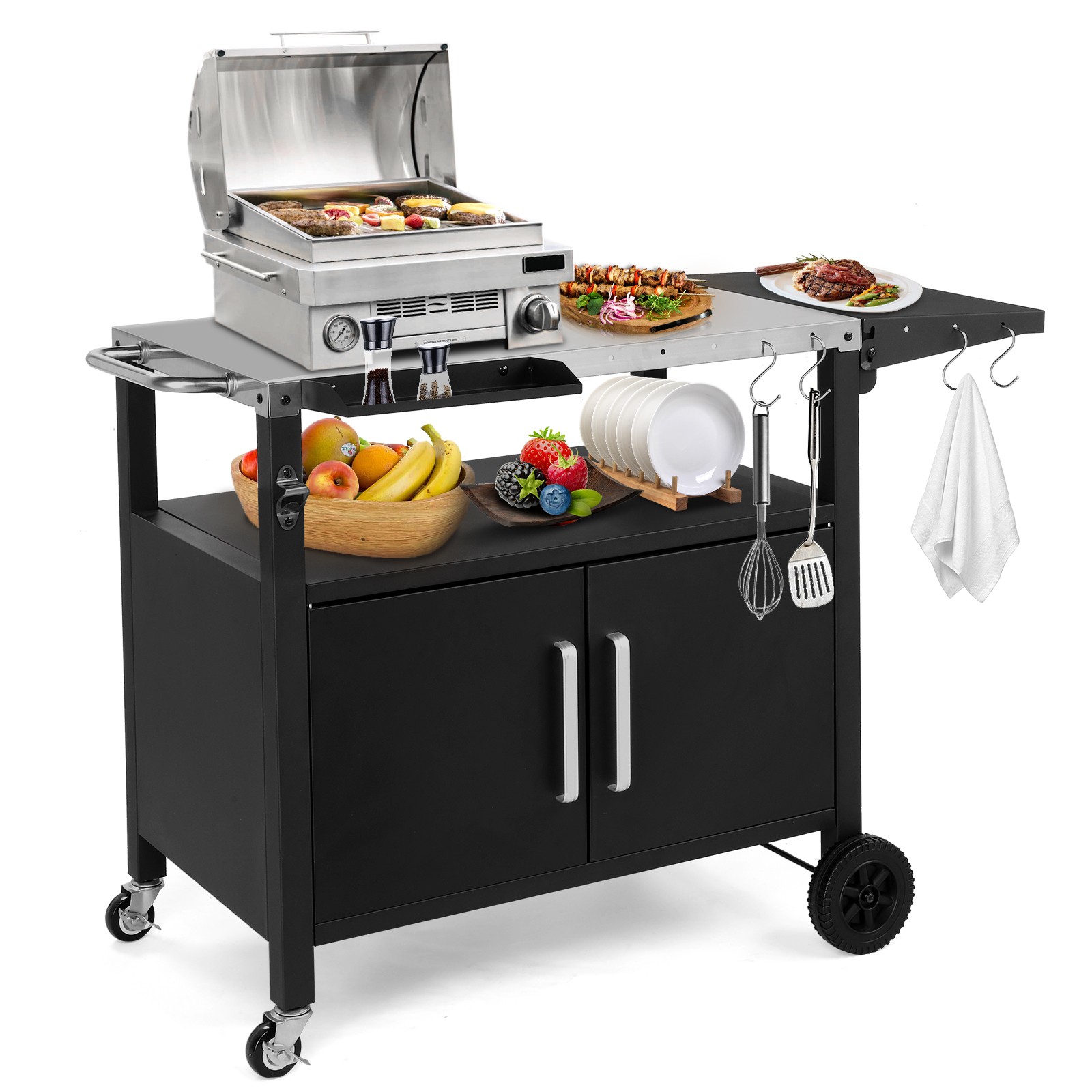 Outdoor Grill Cart with Storage, Rolling Bar Cart Movable Kitchen Island for BBQ