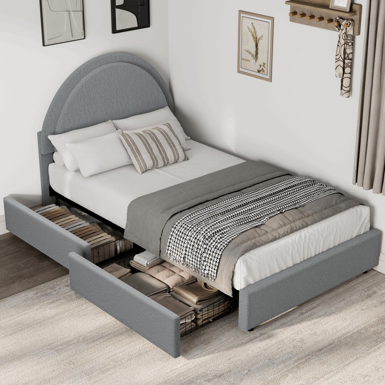 Twin/Full/Queen Size Bed Frame ,Soft Upholstered Platform Bed Frame w/ Drawers