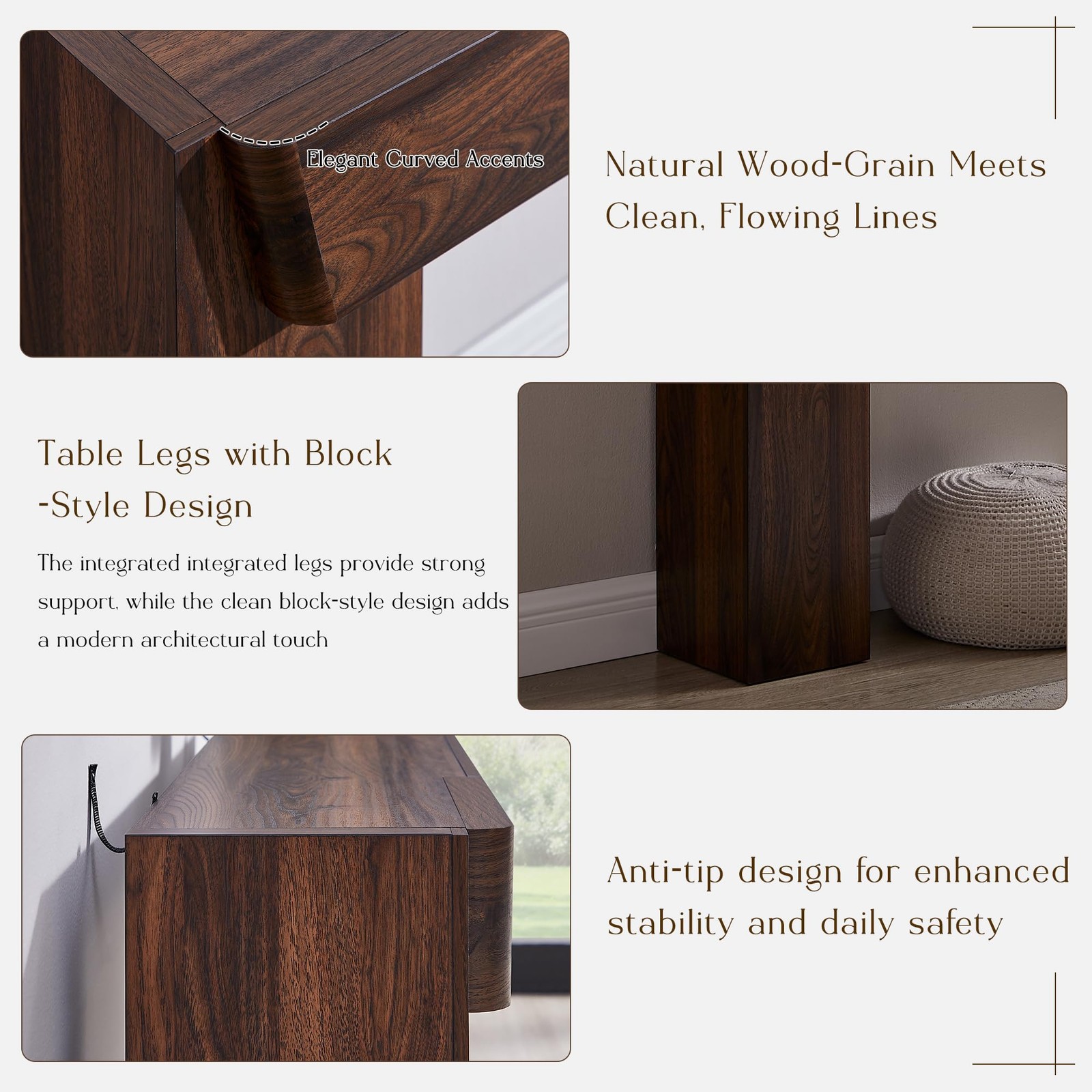 63″ Console Table with Drawer Storage Entryway Sofa Table Wood Legs Walnut