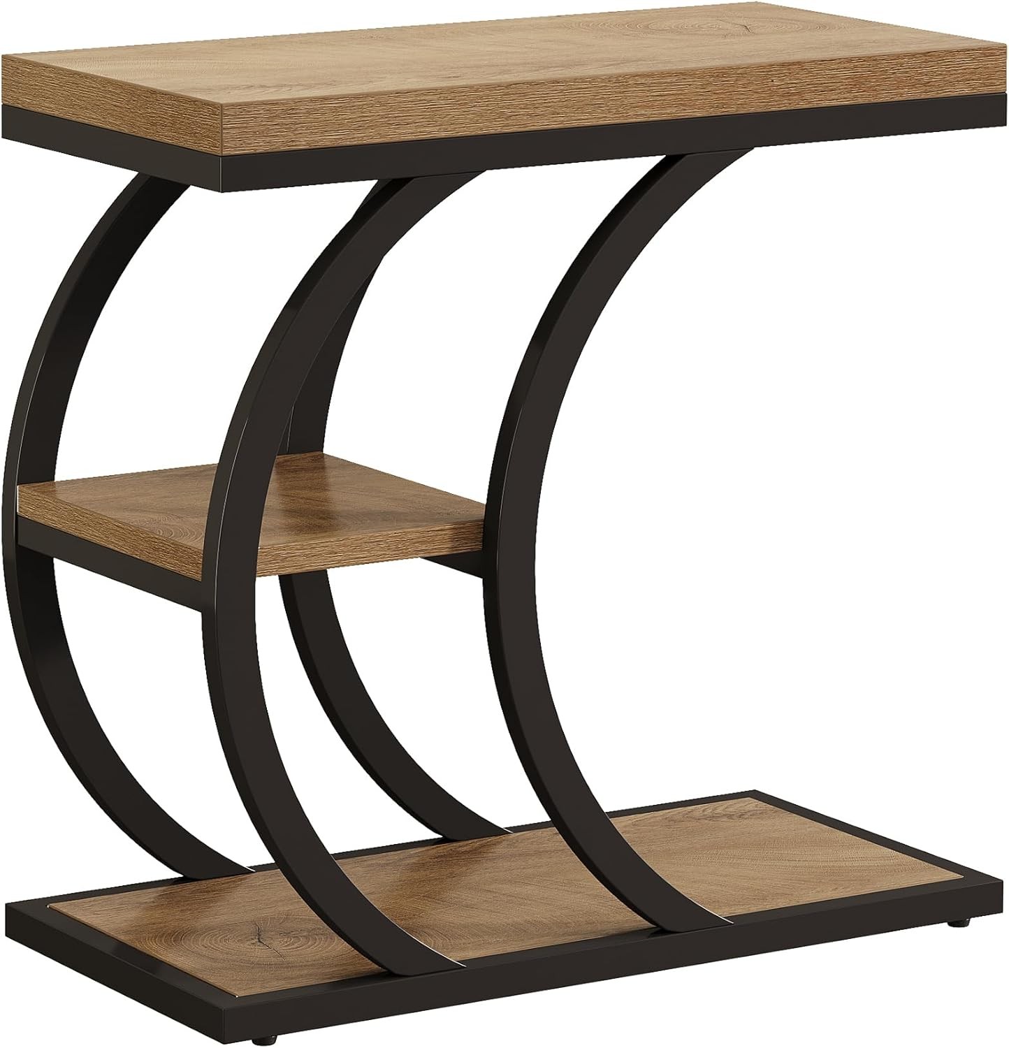 3-Tier C-Shaped End Table Industrial Narrow Wood Couch Side Table for LivingRoom