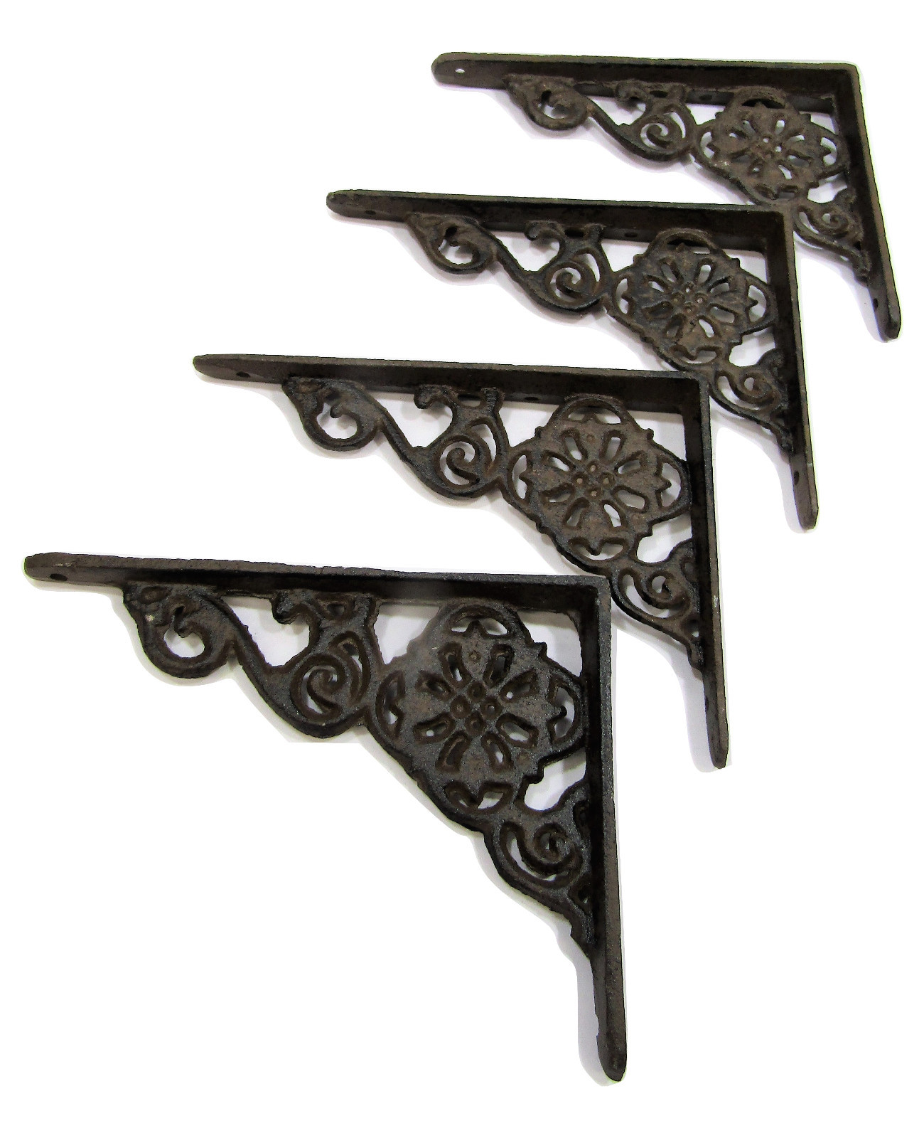 Set of 4 New Flower Design Cast Iron Shelf Brackets SMALL 6.25 x 4.25 Hangers