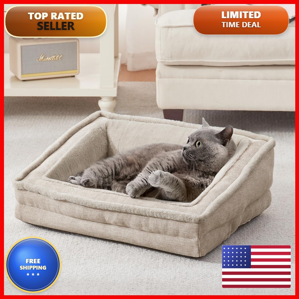 Laojin Balhen Cat Couch For Pets Washable Cat Beds For Indoor Cats Super Soft