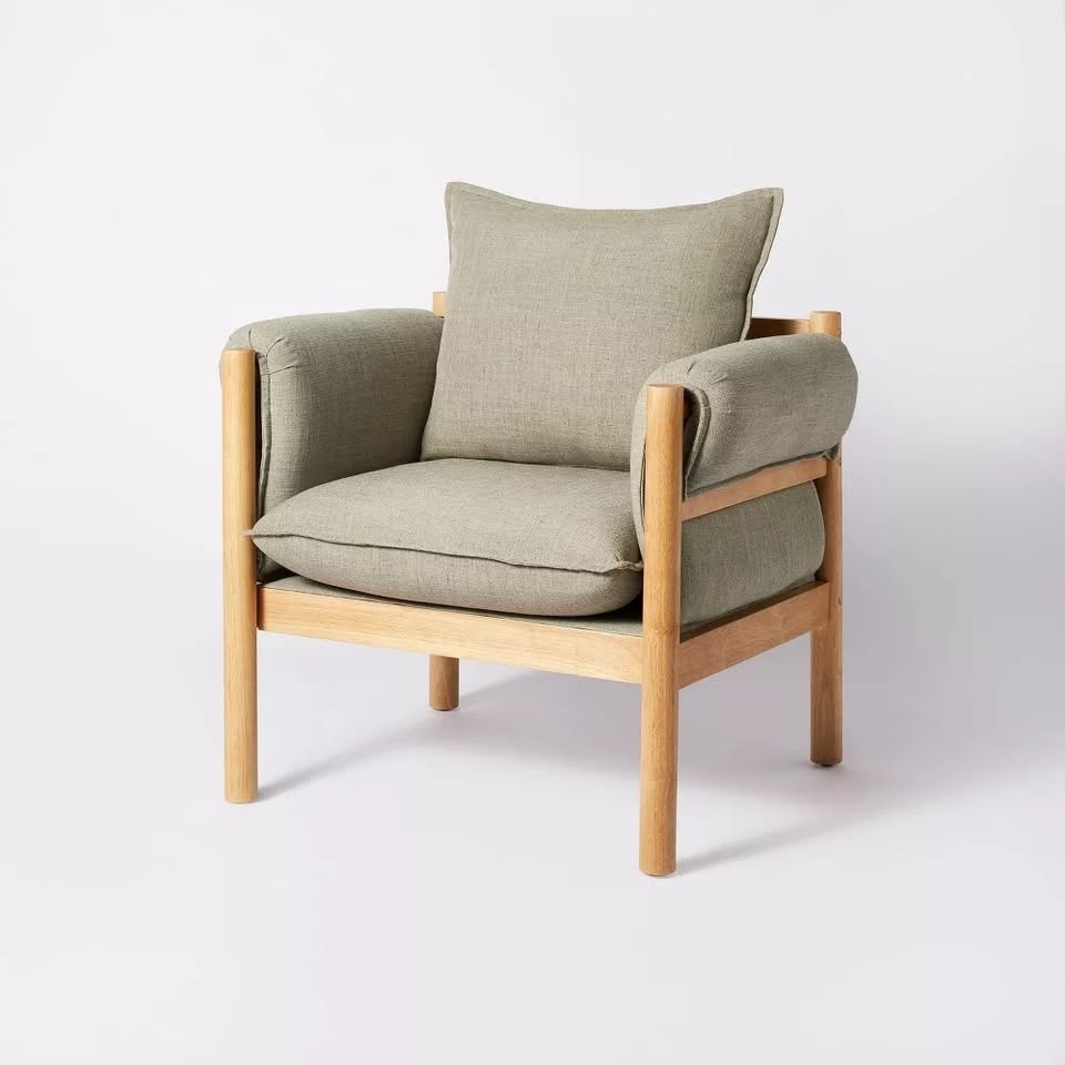Arbon Wood Dowel Accent Chair with Cushion Arms Light Gray Linen – Threshold