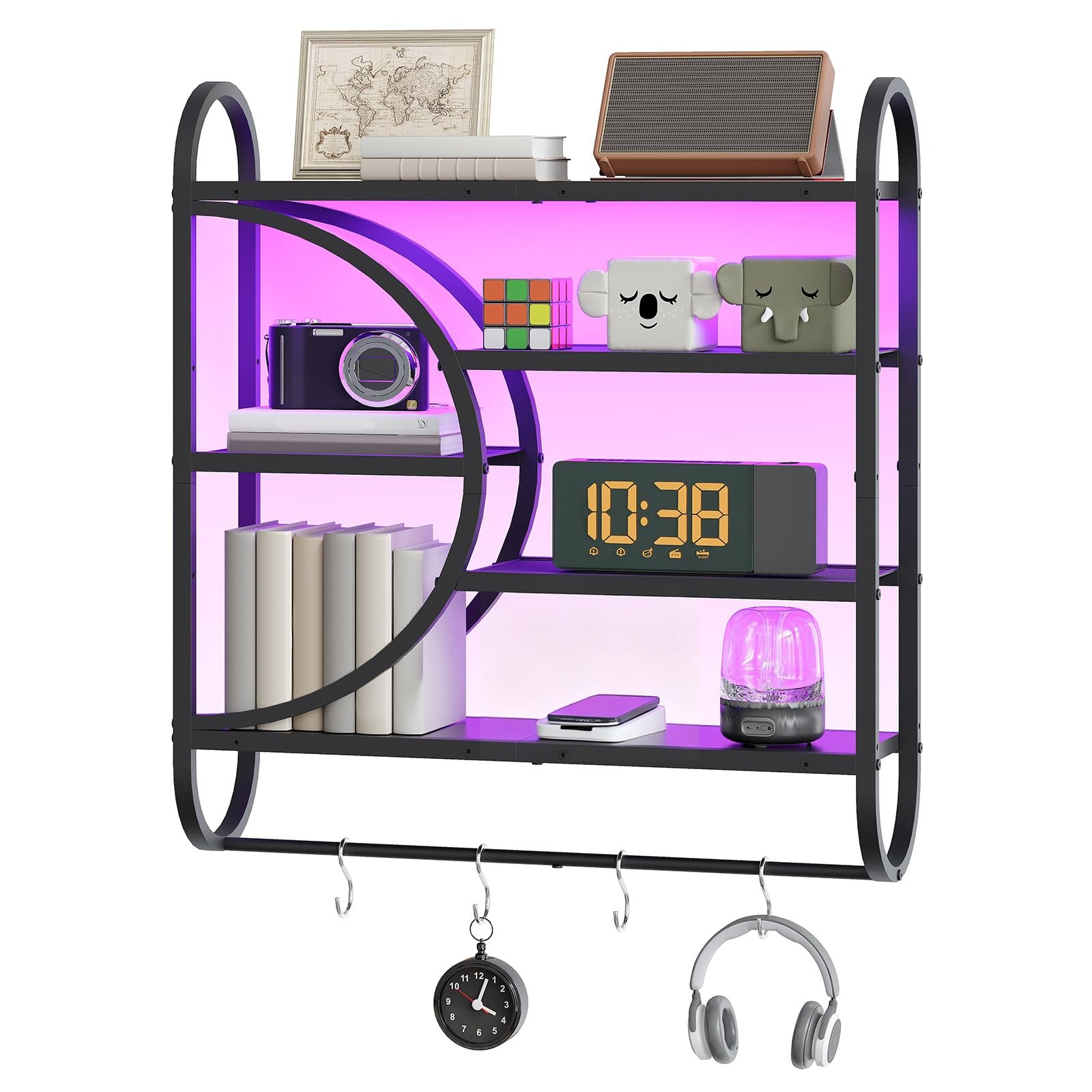 Hoobro Gaming Floating Shelves Led Lights 28.9 Led Wall Mounted Shelf 5-Tier