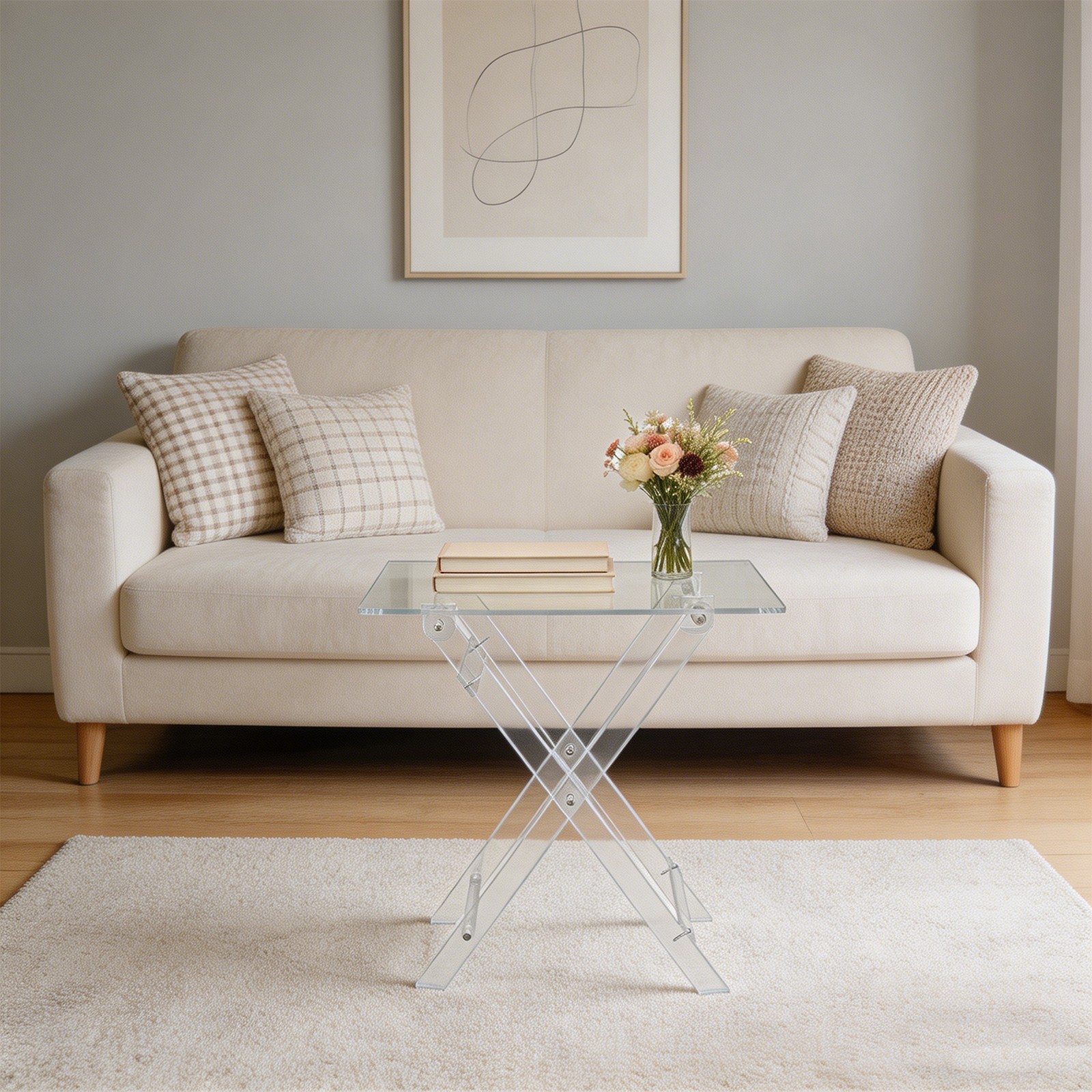 Acrylic Foldable TV Dinner Table, Bed Desk X-Shape Leg, 19.29*14.57*5.51in
