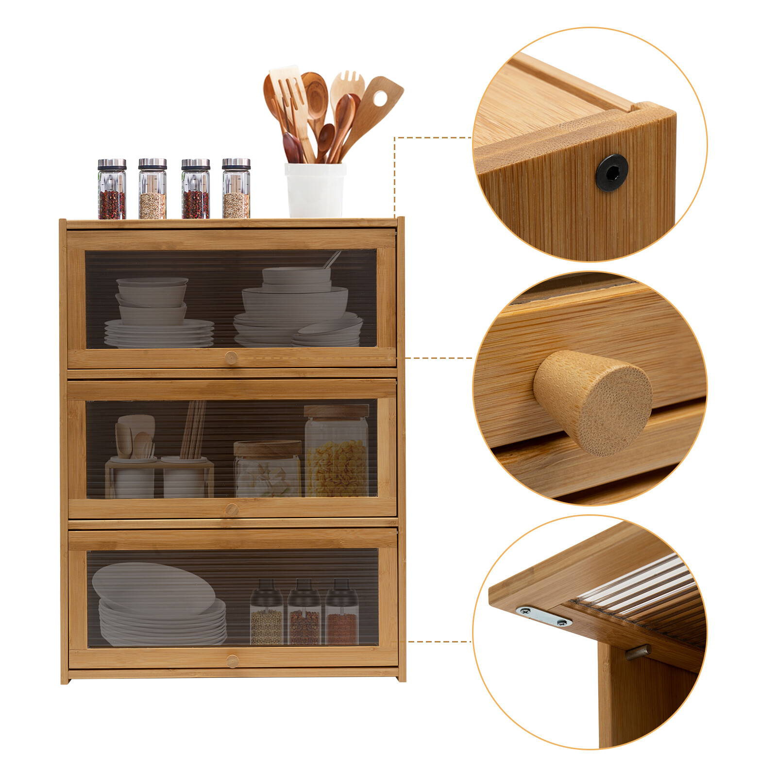 Storage Cabinet, Countertop Cabinet, Bamboo Organizer for Kitchen Living Room