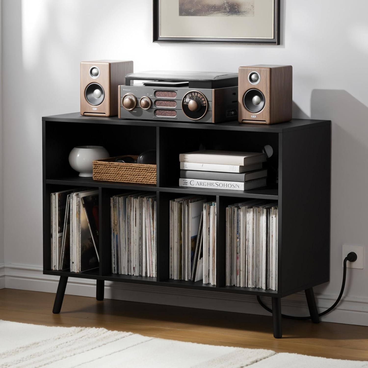 Wood Turntable Table Open Shelf Holder Up to 350 LBS Cube Storage Organizer