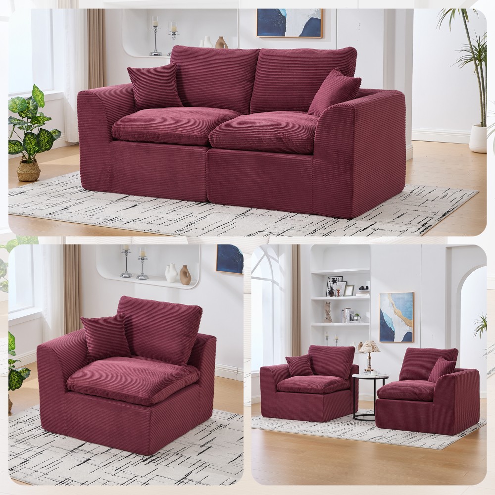 Modular Sectional Couch with Soft Corduroy Covers – Easy to Clean