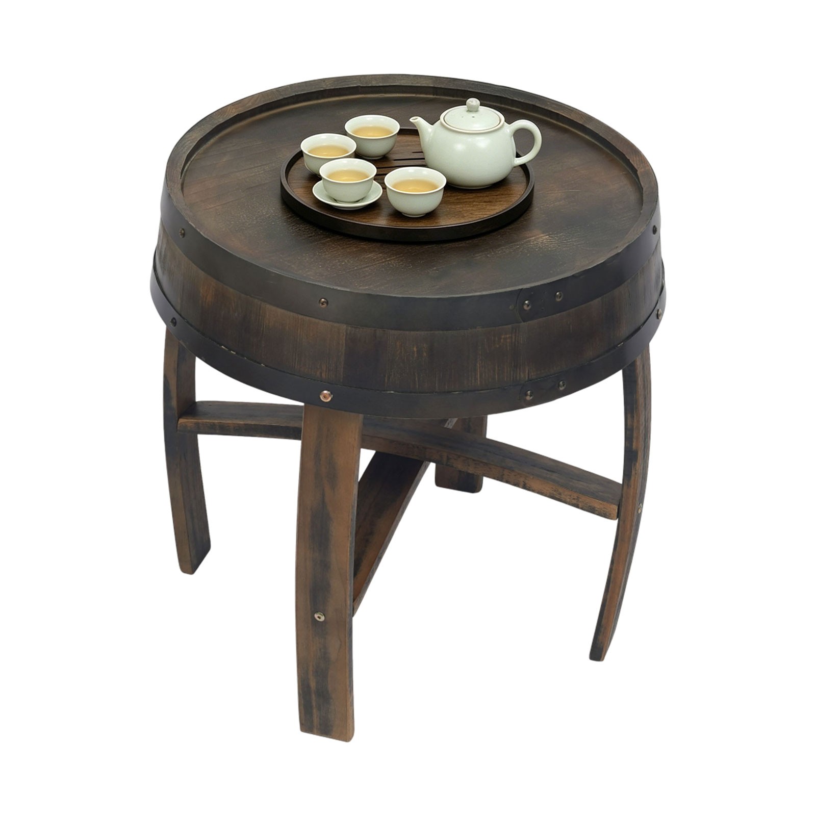 Solid Wood Round Barrel-style End Table Home Tea/coffee Table Wine Side Table