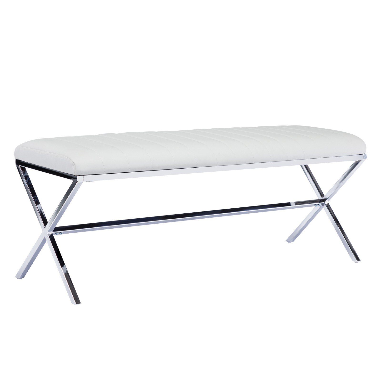 Dining Bench with Metal Base Upholstered Bedroom Bench Modern Faux Leather Bench
