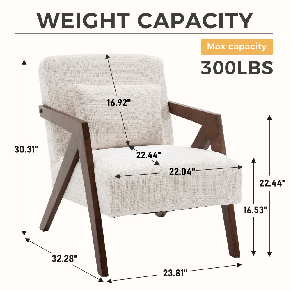 Mid-Century Modern Accent Chair Solid Wood Upholstered Living Room Arm Chairs